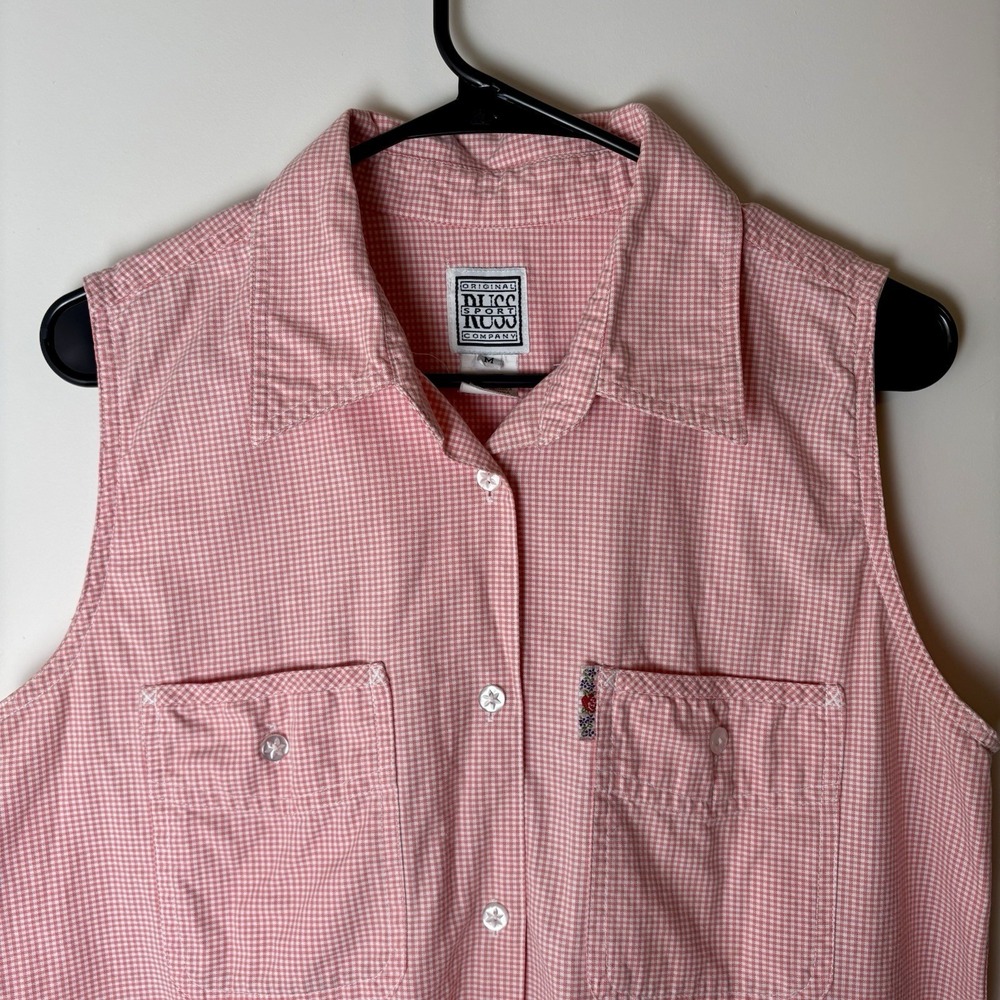 Vintage 90s Women’s Top Red Gingham Sleeveless Buttondown Cotton Sz M Butter Mom - Picture 3 of 8